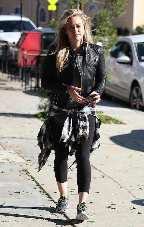 Hilary Duff Elevates Look With Cozy Heather Gray Scarf Wrapped