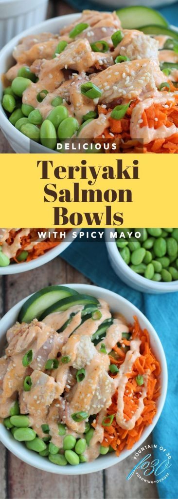 Yummy Crunchy Teriyaki Salmon Bowls With Spicy Mayo - fountainof30.com