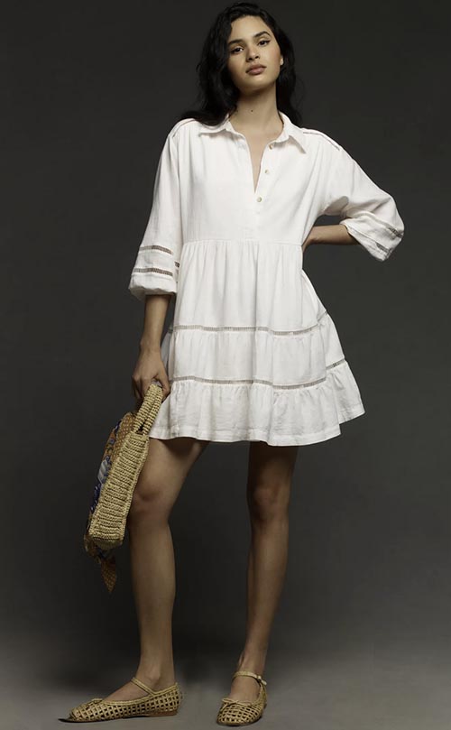 The Bettina Tiered Mini Shirt Dress by Maeve